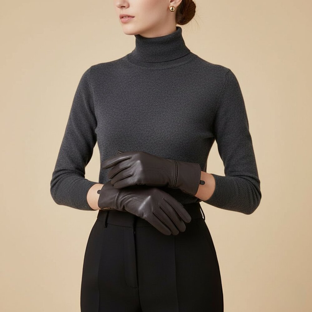 Auclair Womens Size 8 Leather Black Light Weight Driving Gloves